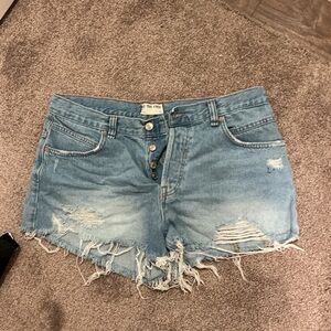 We The Free (FREE PEOPLE) Light Blue Distressed Jean Shorts